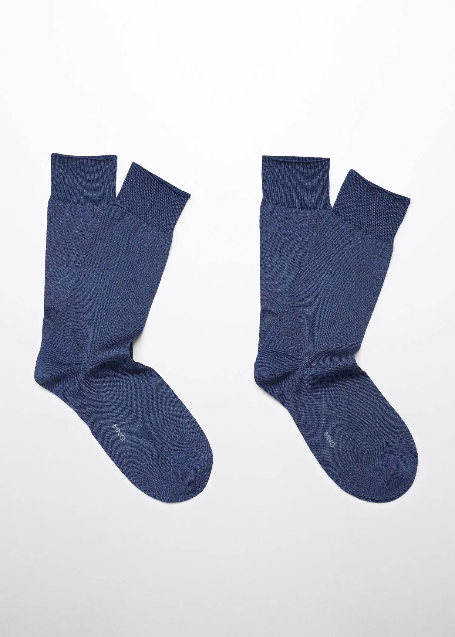 Mango Pack of 2 100% plain cotton socks. a pair of blue socks on a white background. 