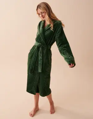 Recycled Fibers Soft Cable Knit Hooded Robe