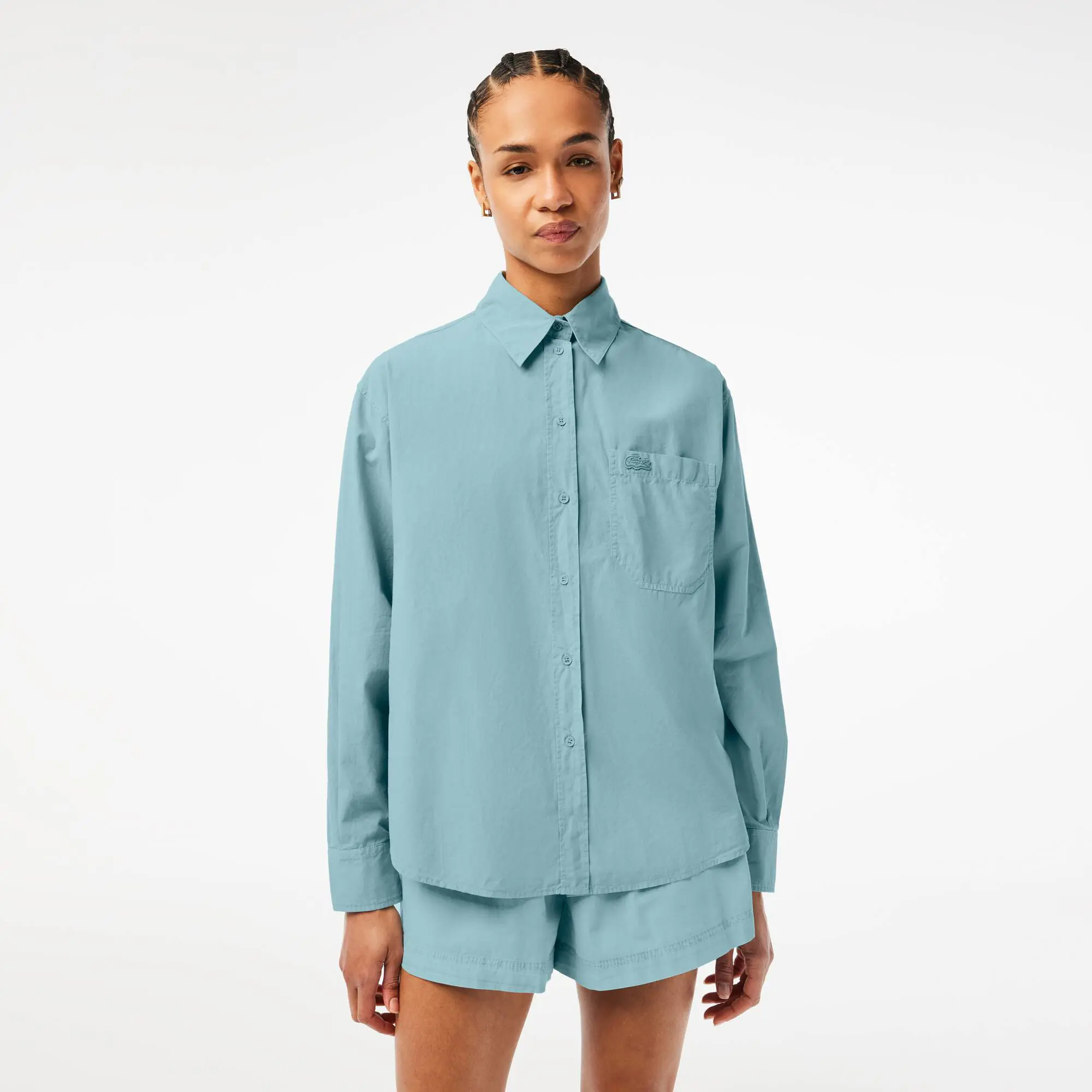 Lacoste Women’s Oversized Cotton Poplin Shirt. 1
