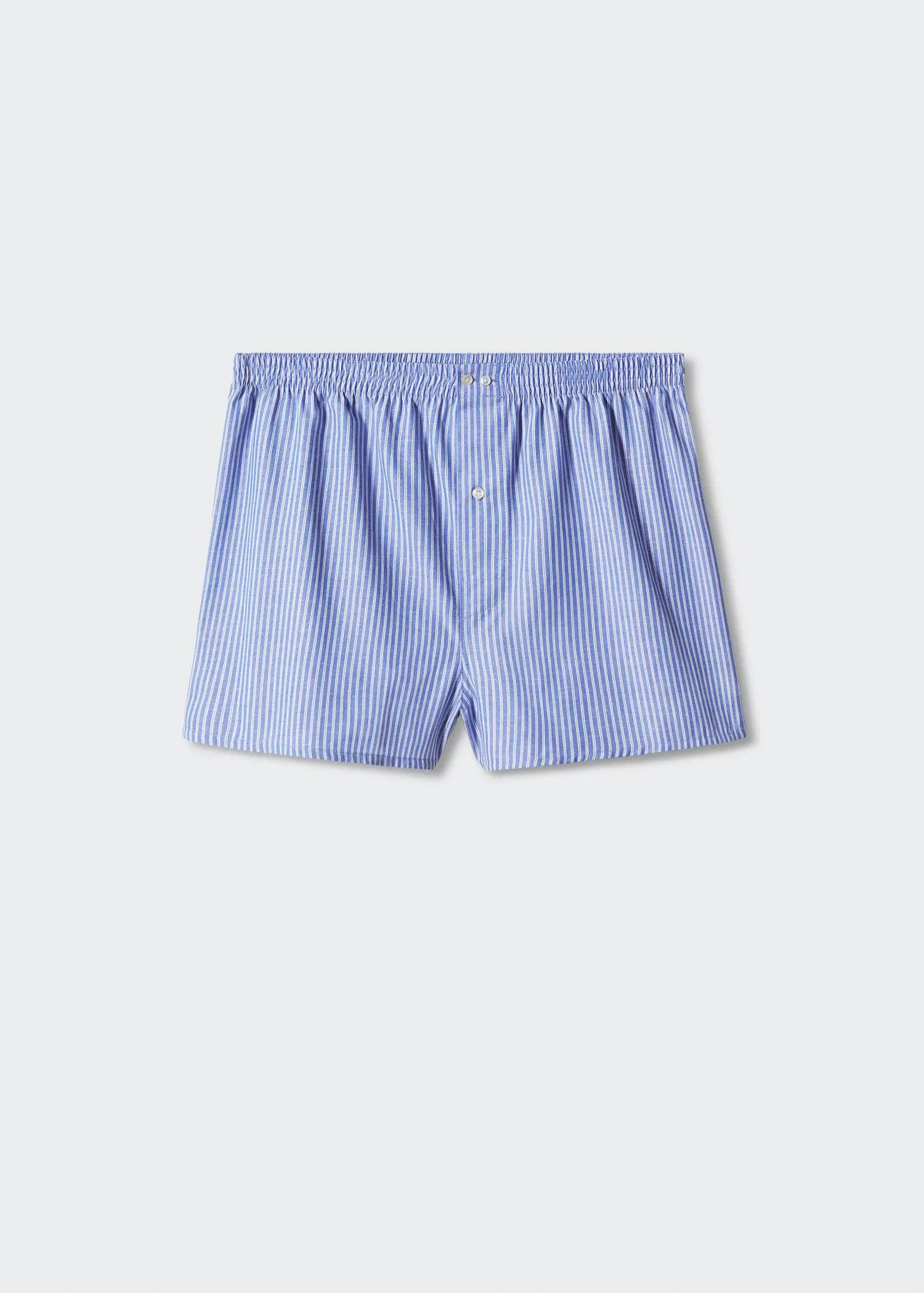 Mango 100% cotton striped briefs. a pair of blue striped boxers on a white background. 