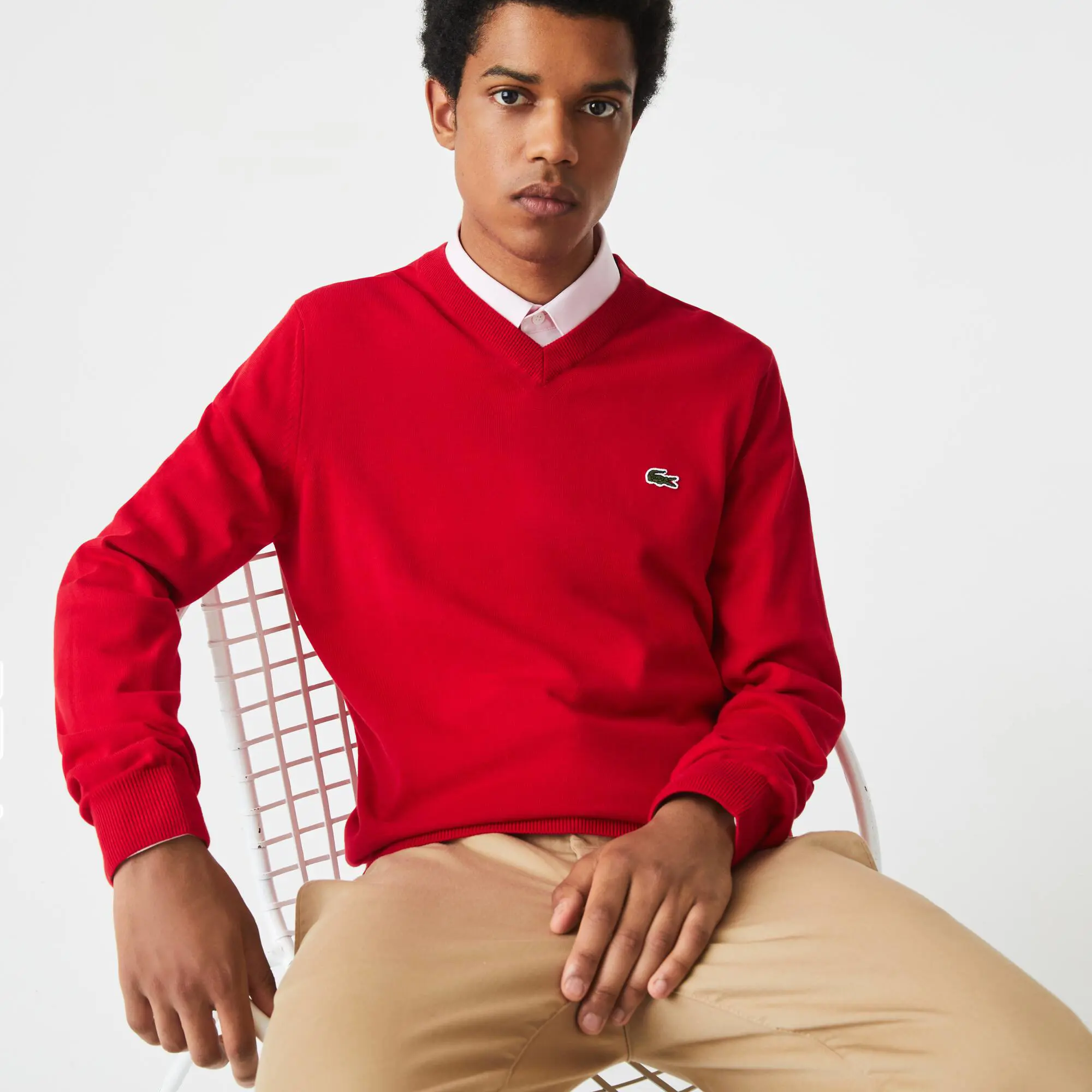 Lacoste Men's V-Neck Organic Cotton Sweater. 1