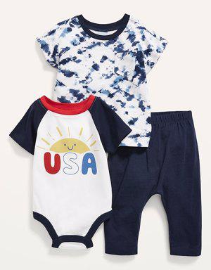 3-Piece Bodysuit, Top and U-Shaped Pants Set for Baby gray