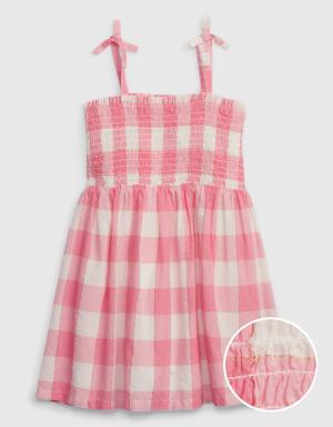 Toddler Shiny Smocked Gingham Dress pink