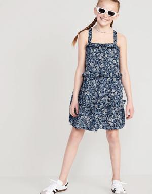 Printed Sleeveless Tiered Swing Dress for Girls blue