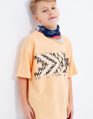 Kavun İçi Oversize Yazı Baskılı Kısa Kollu O Yaka Erkek Çocuk T-Shirt - 10930