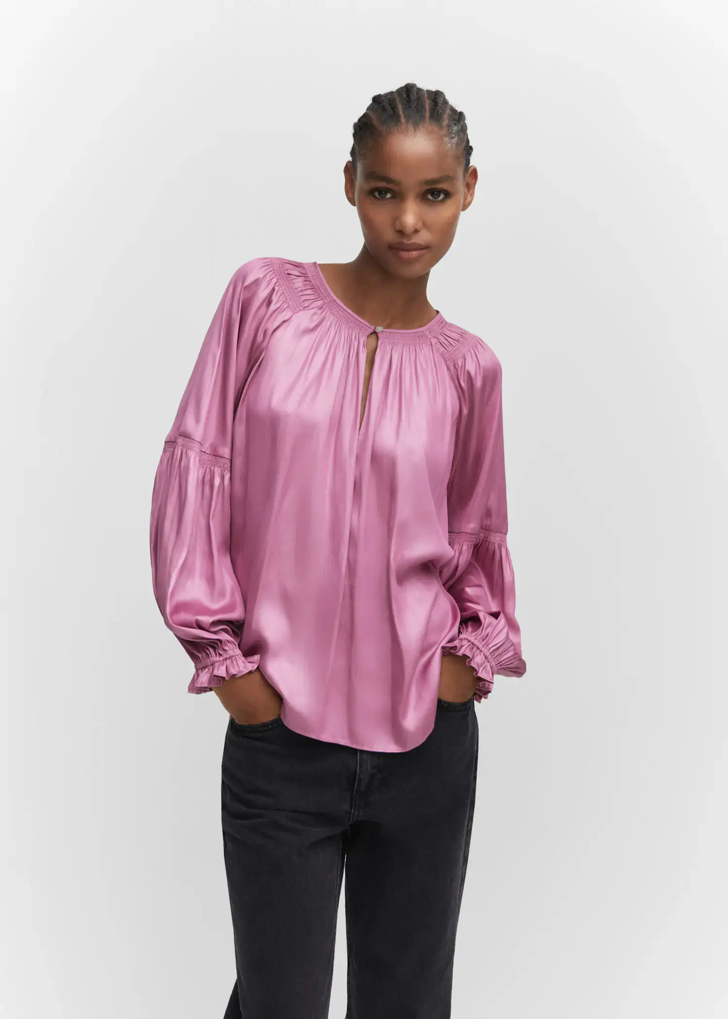 Mango Pleated blouse with button. 2