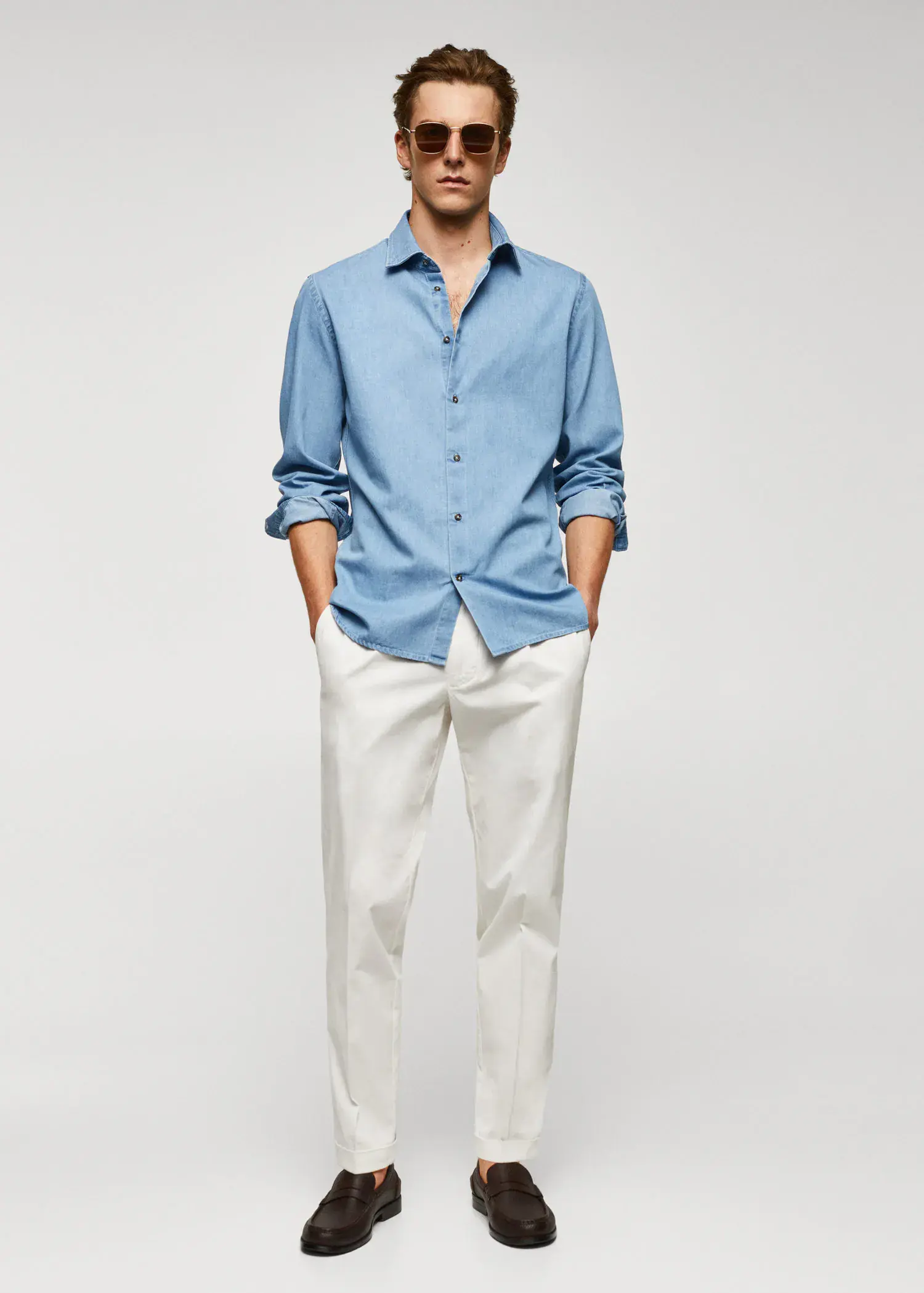 Mango Slim-fit chambray cotton shirt. 2