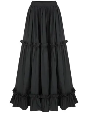 Tiered poplin maxi skirt - Conscious Product - 2 / BLACK