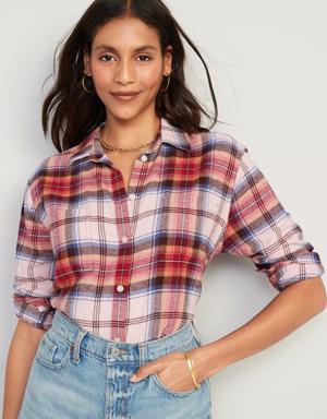 Old Navy Cropped Plaid Flannel Boyfriend Shirt for Women red