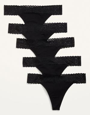 Supima&#174 Cotton-Blend Lace-Trim Thong Underwear 5-Pack black