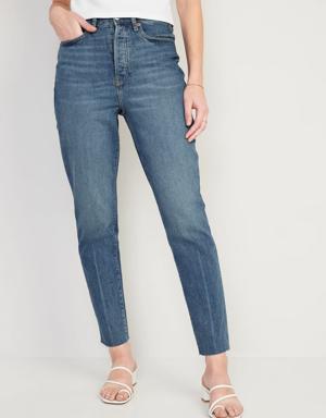 Higher High-Waisted Button-Fly O.G. Straight Cut-Off Jeans for Women blue