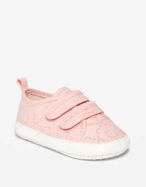 Faux-Suede Perforated Floral Sneakers for Baby pink