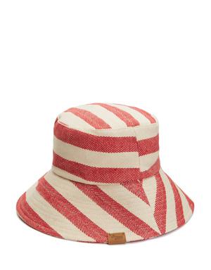 Kırmızı Beyaz Çizgili Kadın Kanvas Şapka
