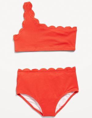 Old Navy One-Shoulder Scallop-Trim Swim Set for Girls orange