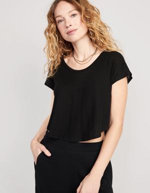 Old Navy Linen-Blend Cropped Voop-Neck T-Shirt for Women black