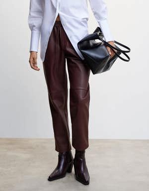 Mango Leather-effect elastic waist trousers