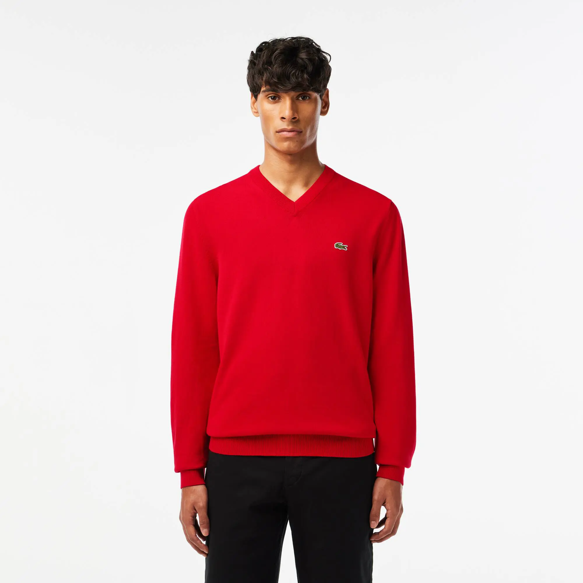 Lacoste Men's V-neck Organic Cotton Sweater. 1