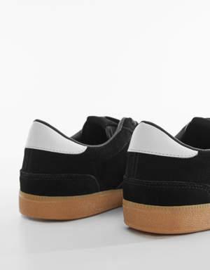 Contrast sole leather sport shoes