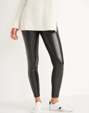 High-Waisted Faux-Leather Front-Panel Leggings black