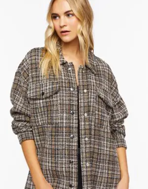 Forever 21 Plaid Tweed Frayed Shacket Brown/Multi