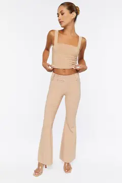 Forever 21 Forever 21 Flare Mid Rise Pants Tan. 2