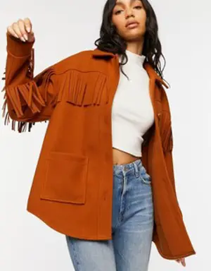 Forever 21 Faux Suede Fringe Shacket Ginger