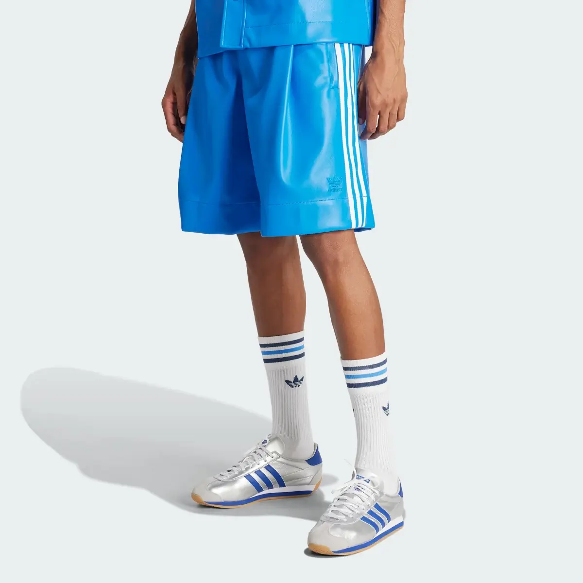 Adidas Faux Leather Adicolor 3-Stripes Shorts. 1