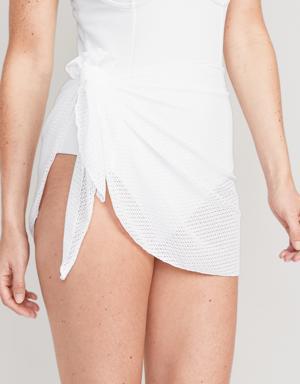 High-Waisted Crochet-Knit Sarong Swim Skirt for Women white