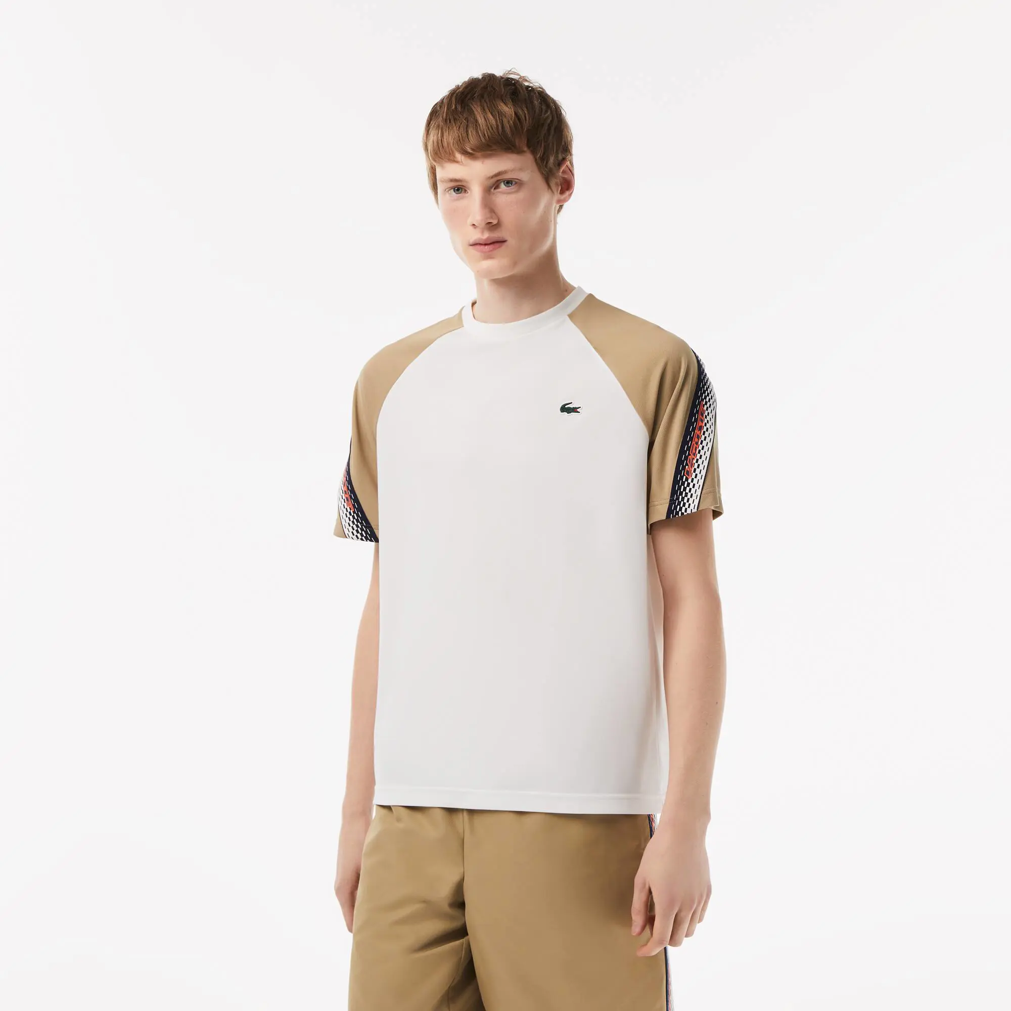 Lacoste Men’s Lacoste Sport Regular Fit Logo Stripe T-shirt. 1