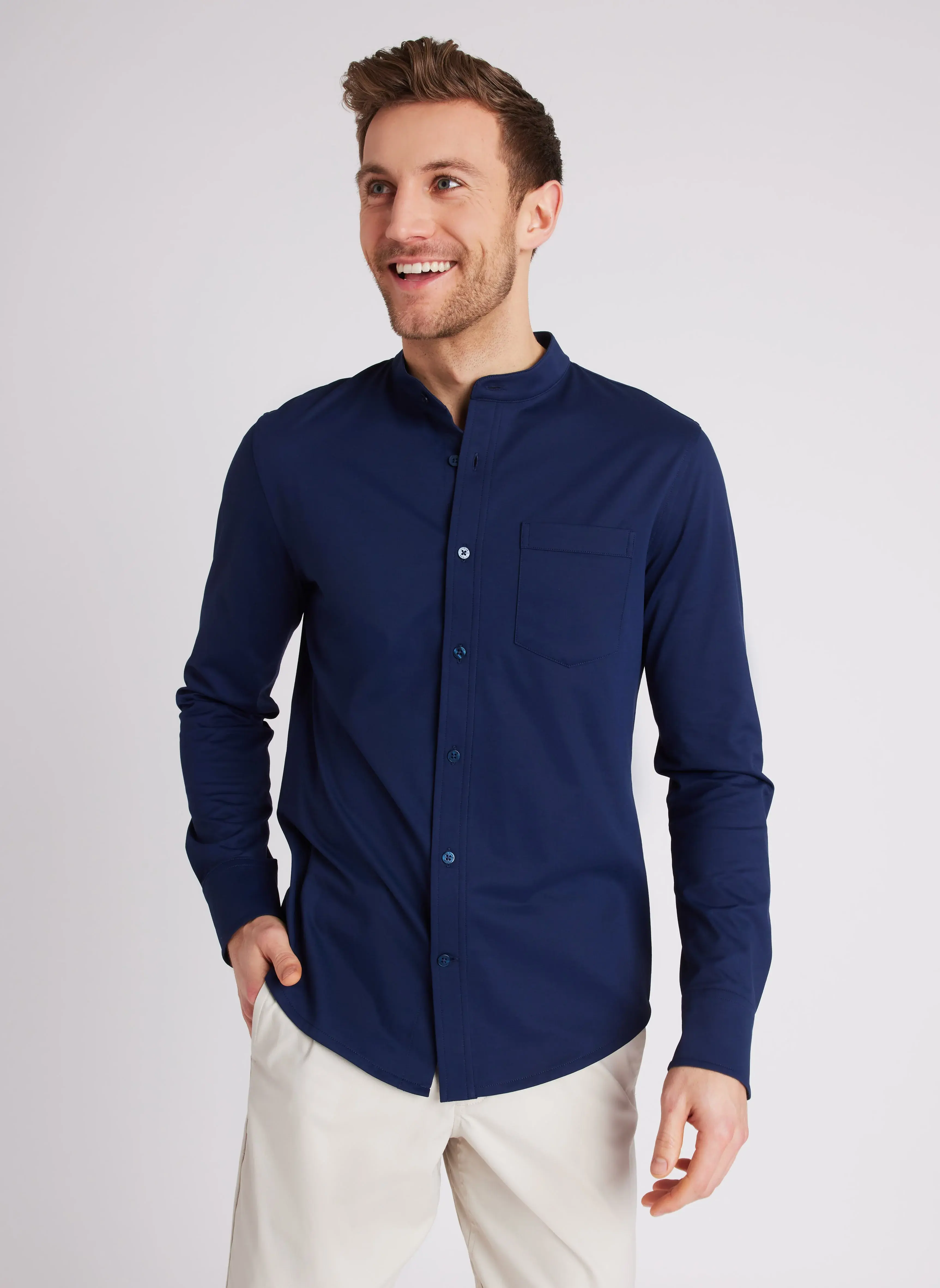 Kit And Ace City Tech Collarless Shirt Standard Fit. 1