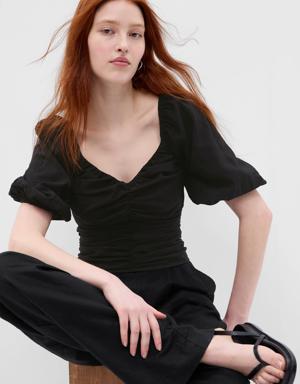 Gap Puff Sleeve Ruched Top black