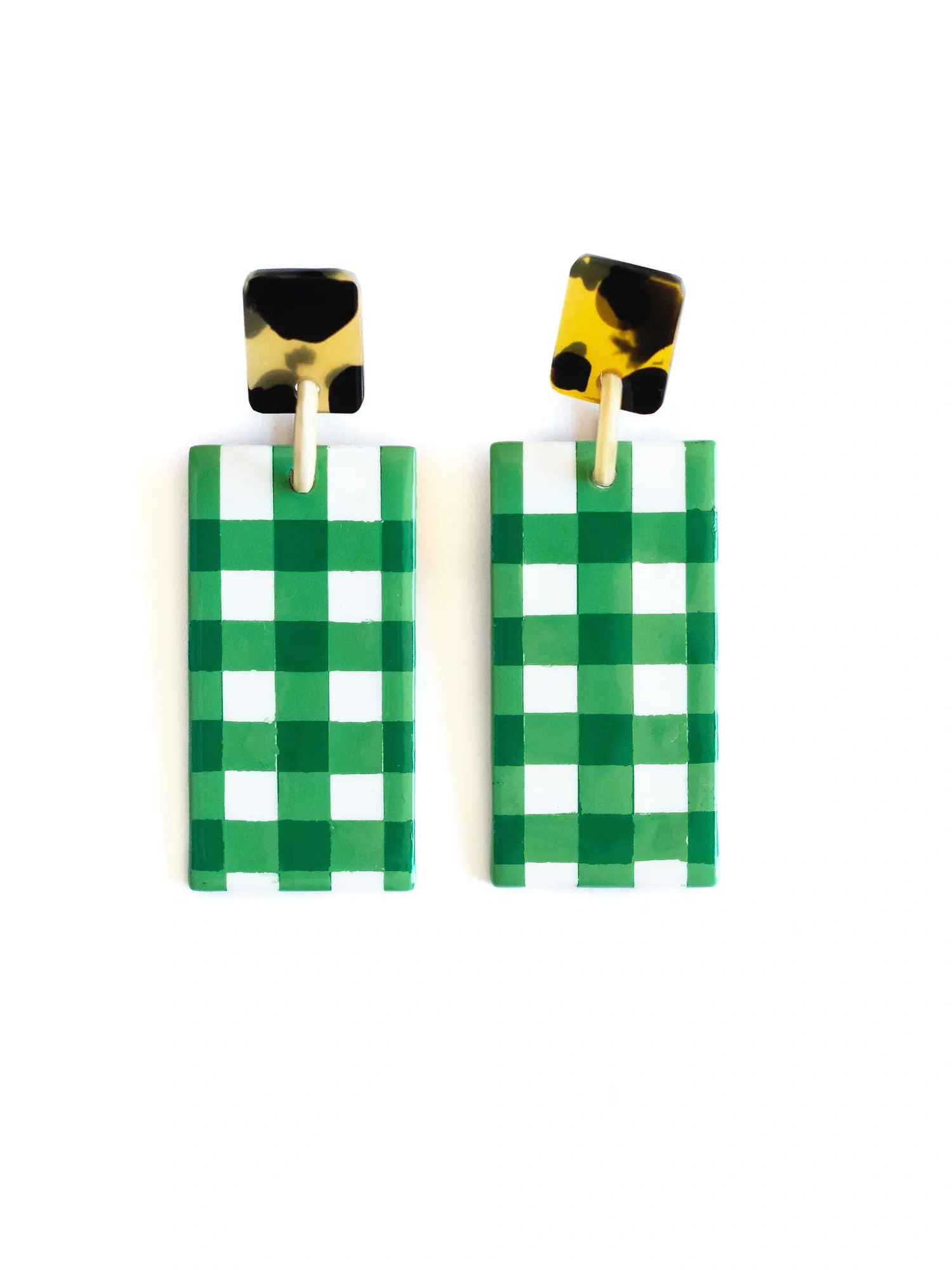 Gap Grass Green Gingham Cabana Earrings green. 1