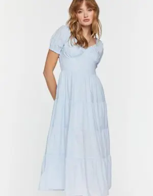 Forever 21 Puff Sleeve Tiered Midi Dress Blue