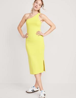 Old Navy UltraLite One-Shoulder Rib-Knit Knee-Length Dress for Women yellow