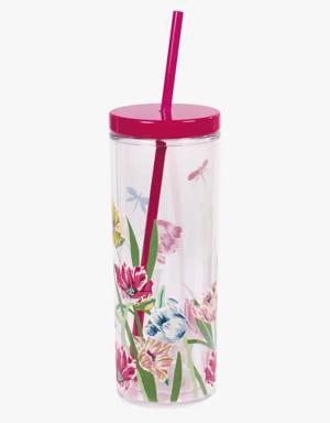 Dragonfly Tulips Acrylic Tumbler With Straw