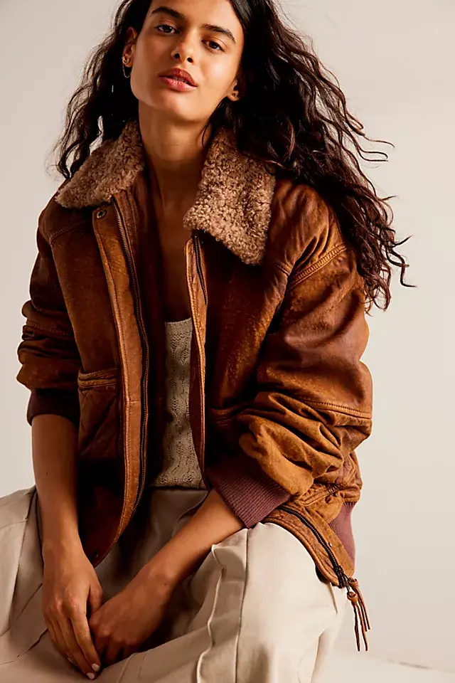 Free People Sundown Leather Aviator Jacket. 3