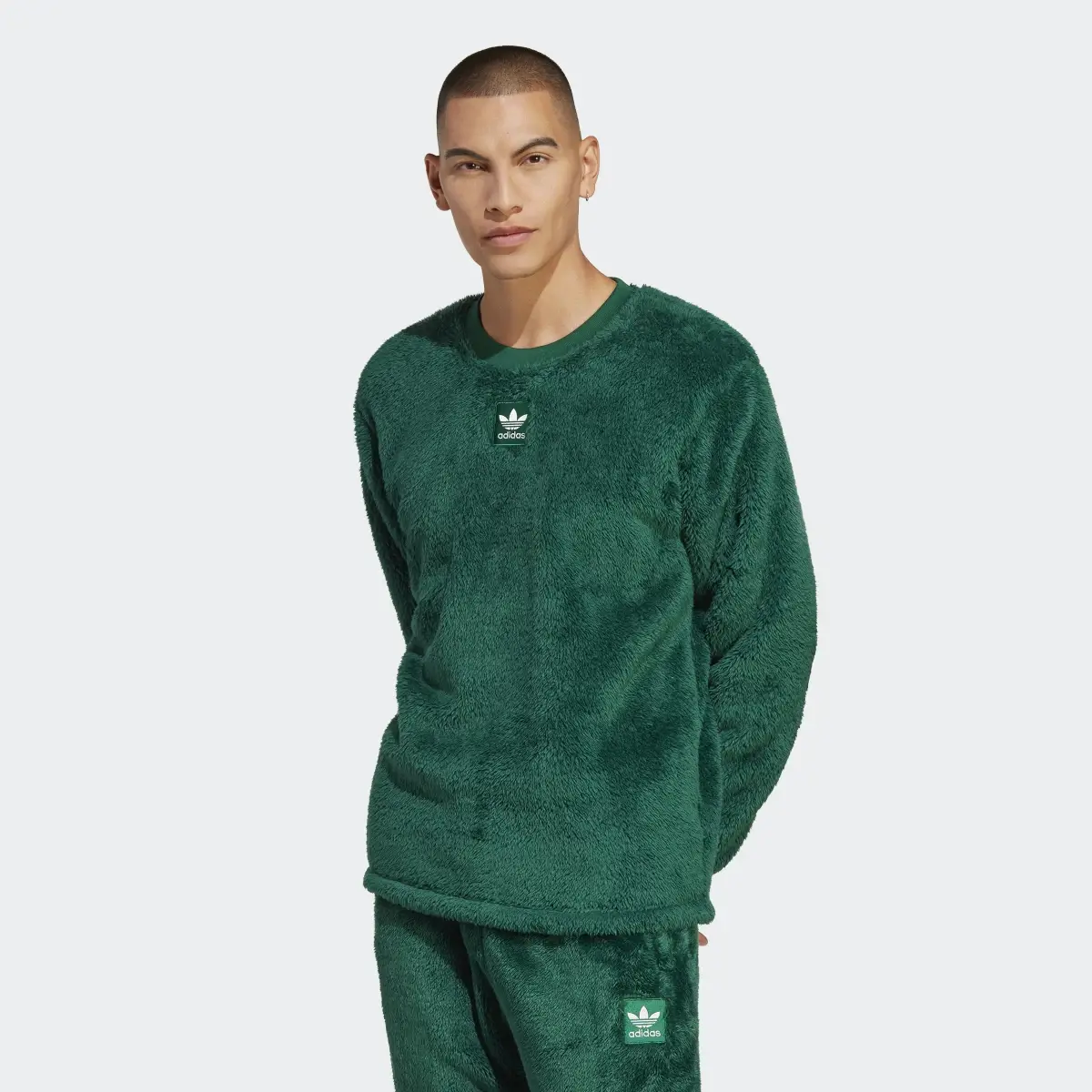 Adidas Essentials+ Fluffy Fleece Crew Sweatshirt. 2