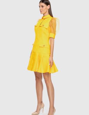 Sleeves Tulle Detailed Yellow Mini Dress