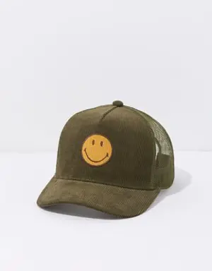 Smiley Corduroy Trucker Hat