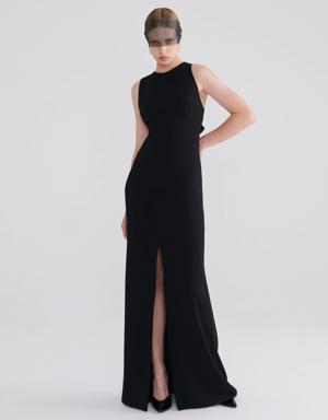 Elegant Backless Black Evening Gown