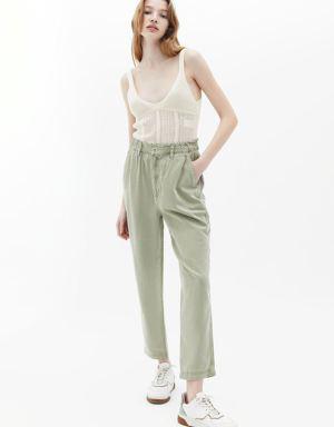 Beyaz Ultra Yüksek Bel Baggy-Fit Pantolon ( TENCEL™ )