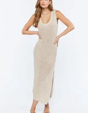 Forever 21 Sleeveless Open Knit Midi Dress Sand