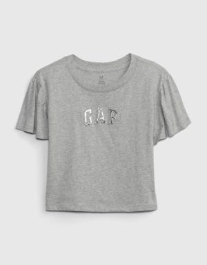 Kids 100% Organic Cotton Gap Logo Flutter Sleeve T-Shirt gray