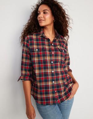 Old Navy Long-Sleeve Plaid Flannel Boyfriend Tunic Shirt for Women brown