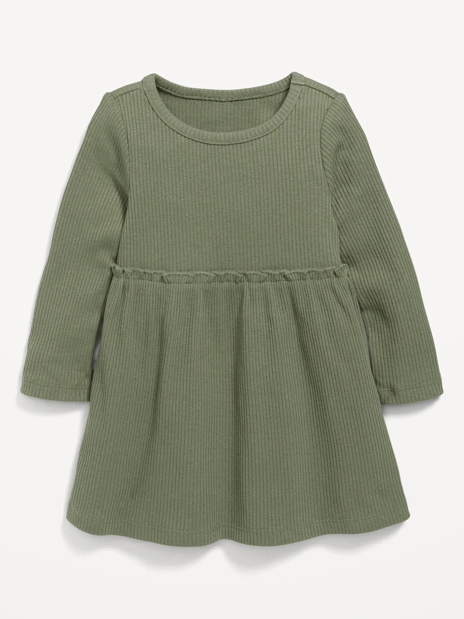 Old Navy Rib-Knit Long-Sleeve Jersey Dress for Baby green. 1