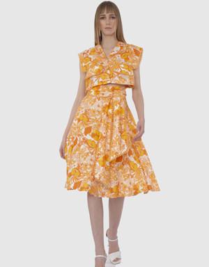 Patterned High Waist Yellow Skirt