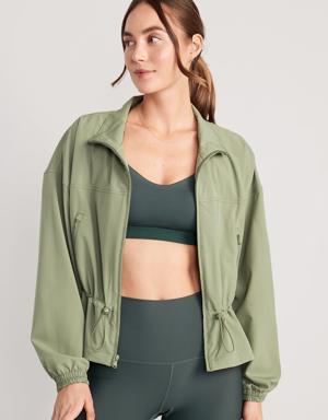 Loose StretchTech Cinched-Waist Jacket for Women green