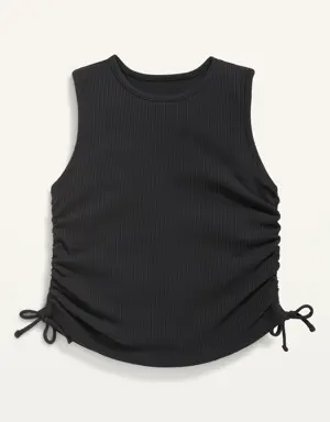 Rib-Knit High-Neck Cinch-Tie Tank Top for Girls black