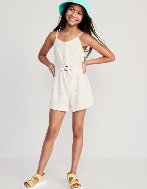 Printed Tie-Front Keyhole Cami Romper for Girls multi