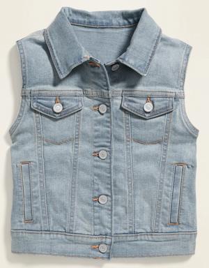 Fitted Button-Font Jean Vest for Girls blue